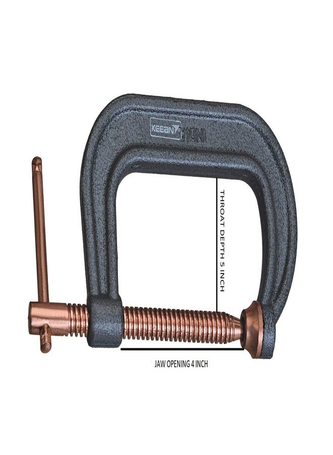 KEEAN C-CLAMP 4 INCH DROP FORGED HEAVY DUTY 5 INCH THROAT DEPTH STEEL CONSTRUCTION COPPER PLATED SCREW INDUSTRIAL WELDING WOOD WORKING G-CLAMP DIY BUILDING - Image 3